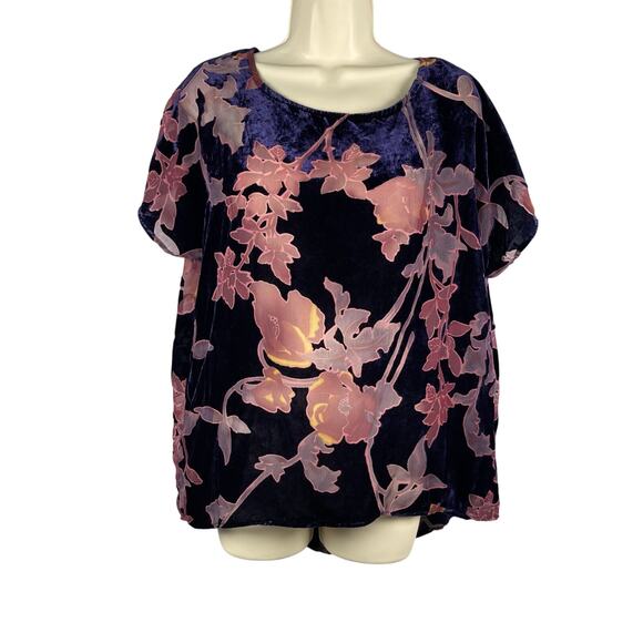 Bobeau Blouse Womens Medium Purple Velvet Burnout Sheer Floral Top - Picture 1 of 10